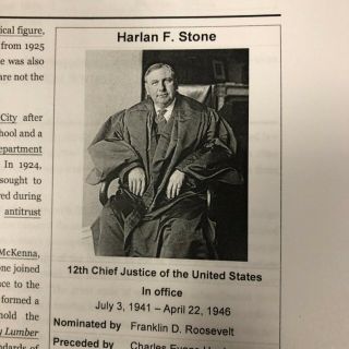 Harlan F.  Stone,  Chief Justice Of The U.  S.  Supreme Court 1941 - 1946; Psa/dna