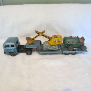 Vintage Tin Semi Truck With Trailer And Steam Shovel,  Bulldozer Loads