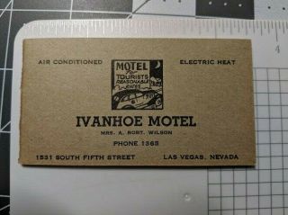 1949 Vintage Las Vegas Ivanhoe Motel Phone 1365 Notepad Business Card