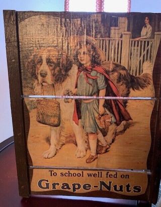 Vintage T School Well Fed On Grape - Nuts Poster Ad Mounted On Rustic Wood Pallet