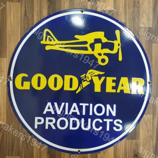Goodyear Aviation Products Vintage Porcelain Sign 30 Inches Round