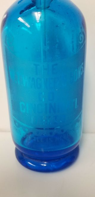 Vintage Seltzer Bottle W T Wagners Sons Cincinnati Ohio Deep Blue Footed Austria