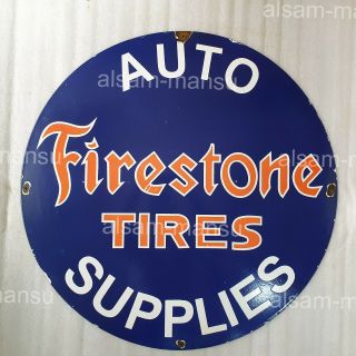 Firestone Tires Auto Supplies 30 Inches Round Vintage Enamel Sign