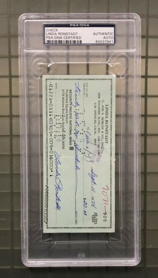 Linda Ronstadt Signed 1974 Check Autographed Psa/dna Auto