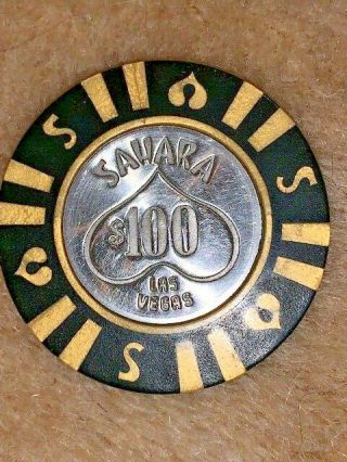 Rare Vintage $100 Las Vegas Sahara Casino Poker Chip Black & Gold