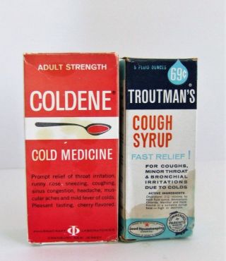 Vtg Apothecary Pharmacy Drugstore Coldene Cold Medicine Troutman 