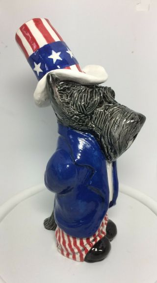 Scottie Terrier Dog Uncle Sam Patriotic July 4th Ooak Sculpture Painting Art