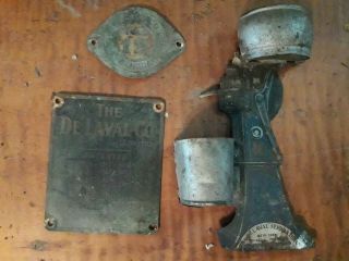 Antique Delaval Cream Separator Match Holder,  2 Brass Name Plates