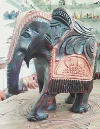 Ceylon Hand Carved Mahogani Wood Elephant Figure Sculpture Statue Crafting