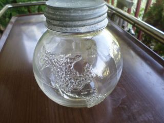 Vtg World Globe Map Glass Canning Embossed Jar Bottle Zinc Lid Mason Arts Craft
