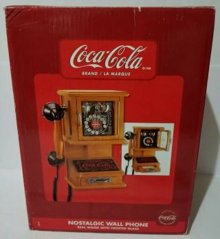 Coca - Cola Nib Nostalgic Wall Phone Real Wood Lighted Frosted Glass Hanging