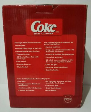 COCA - COLA NIB NOSTALGIC Wall Phone Real Wood Lighted Frosted Glass Hanging 3