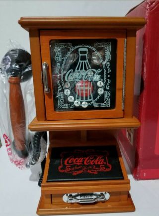 COCA - COLA NIB NOSTALGIC Wall Phone Real Wood Lighted Frosted Glass Hanging 6