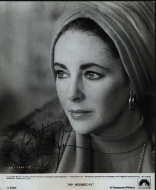 Elizabeth Taylor Hand Signed Autographed 8x10 " Photo W/coa - Ash Wednesday