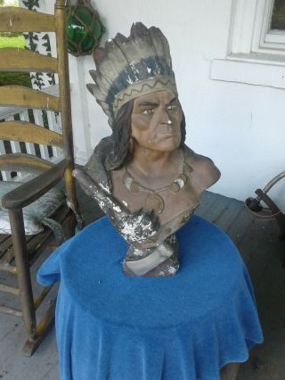 Antique Native American Cigar Store Advertising Bust,  Rare Iroquois With Hachet