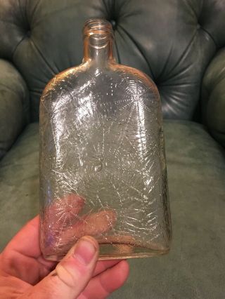 Rare Antique Pressed Glass Spider Web Flask