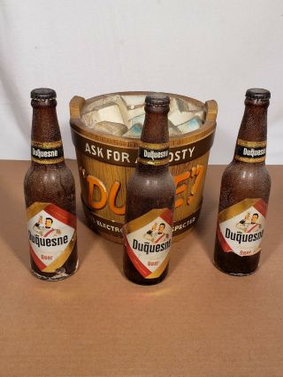 Duquesne Beer “duke” Bucket Of Three Bottles In Ice Vintage Chalkware
