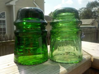 EMERALD GREEN AND APPLE GREEN CD 121 MCLAUGHLIN GLASS INSULATOR 2