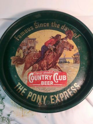 Vintage 13 " Goetz Country Club Pony Express Beer Tray St Joseph & Kc Mo Advert