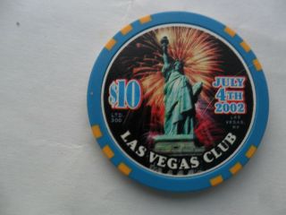 $10 Las Vegas Club 2002 4th Of July Chip Statue Of Liberty Flag