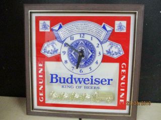 Vintage Budweiser Deluxe Label Sign Lighted Wall Hanging Bar Clock Lamp 017 - 623