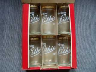 West Bend Wisconsin Pre 1950 Lithia Beer 6 Glass Tumblers / Carton