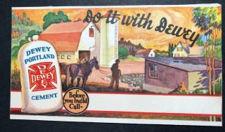 Dewey Portland Cement Advertising Blotter Mini Sign Farm Barn Silo Art