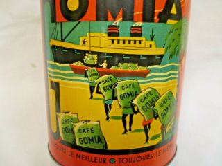 Litho Art Deco Boat Steamer Black Americana Gomia Coffee Tin 1930s