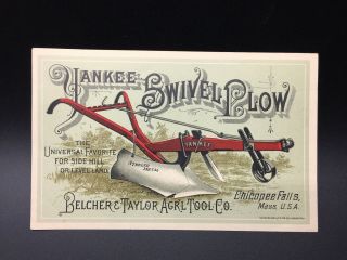 Belcher & Taylor Yankee Swivel Plow Advertising Trade Card,  Chicopee Falls,  Ma