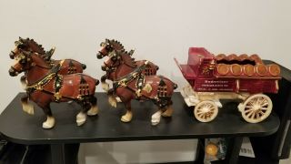 Metlox Poppytrail Pottery Budweiser Beer Wagon & 4 Clydesdales Horses