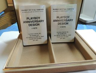 PLAYBOY KEY CLUB BRIDGE CARDS SET NEVER OPENED & GLASS PAPER WEIGHT 4