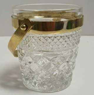 Wexford Glass Miniature High Relish Ice Bucket Brass Handle And Trim 3 3/4 "