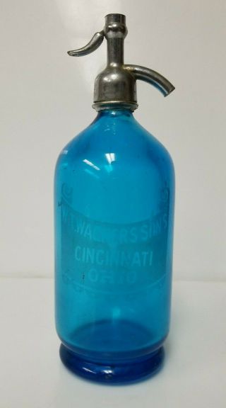 Vintage Seltzer Bottle W T Wagners Sons Cincinnati Ohio Blue Footed