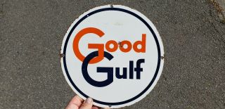 Antique Vintage Good Gulf Porcelain Sign Pump Plate 1950s Gas Station