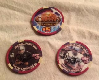 3 Rare 4 Queens Gaming Chips 2 Daryle Lamonica Signed Lasvegas 2004 Bowl