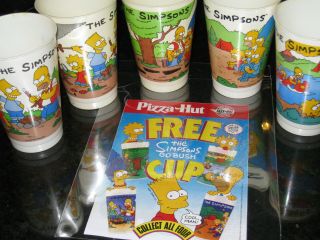 Pizza Hut The Simpsons Go Bush Cups Full Set 1991,  Advertising Flyer