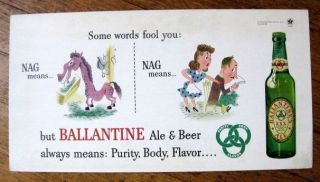 1946 Ballantine Ale & Beer Window Display Sign Humorous