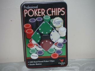 Cardinal Professional 100 Poker Chips In Metal Tin With Dealer Button