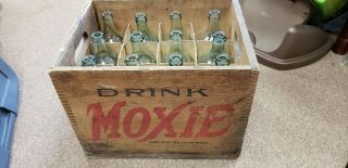 Moxie Soda Crate Wooden Box Boston Mass W/ 12 Bottles