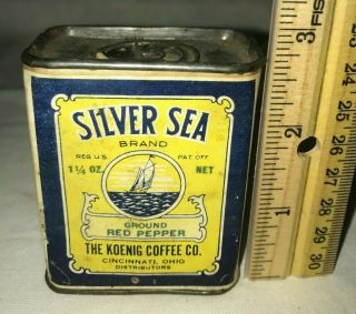 Antique Silver Sea Red Pepper Spice Tin Vintage Koenig Coffee Cincinnati Oh Can