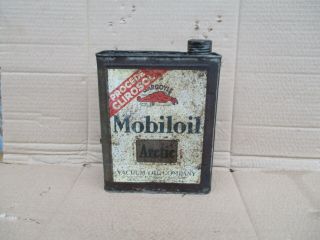 Vintage Mobiloil Metal Oil Can,  Ideal Garage Display With Petrol Pump,  Enamel Sign