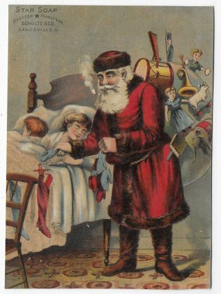 Large Santa Claus Illus Adv Trade Card From Star Soap,  Zanesville Ohio