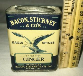 Antique Bacon Stickney Eagle Ginger Spice Tin Litho Can Albany Ny Vintage Grocer