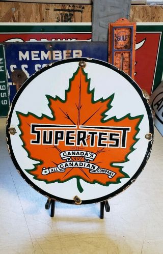Supertest Gasoline Porcelain Sign Vintage Canadian Fuel Petroleum Gas Pump Plate