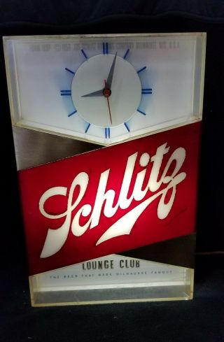 Rare 1959 Schlitz Lighted Clock Beer Blue Moon W/ Gold Lounge Club Embossing