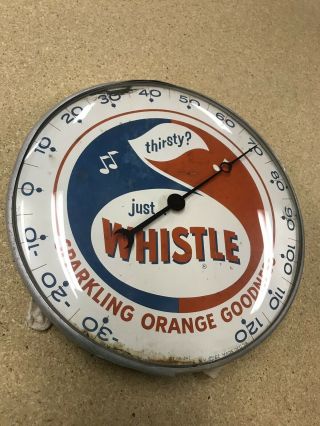 Rare Vintage Whistle Soda Pop 12” Round Glass Thermometer Advertising Sign