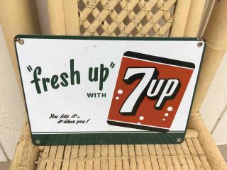 Vintage Fresh Up With 7up Seven Up Porcelain Advertising Soda Outdoor Sign