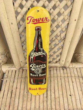 Vintage Tower Root Beer Painted Tin Tall Door Push Plate Sommerville Mass Soda