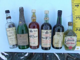 6 Miniature Bottles Very Small No Alcohol Advertising Pimms,  Sherry.  Moussec