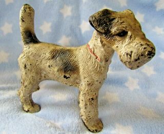 Antique Hubley Cast Iron Wire Haired Fox Terrier Dog Doorstp 5 " Note Ends 7/21